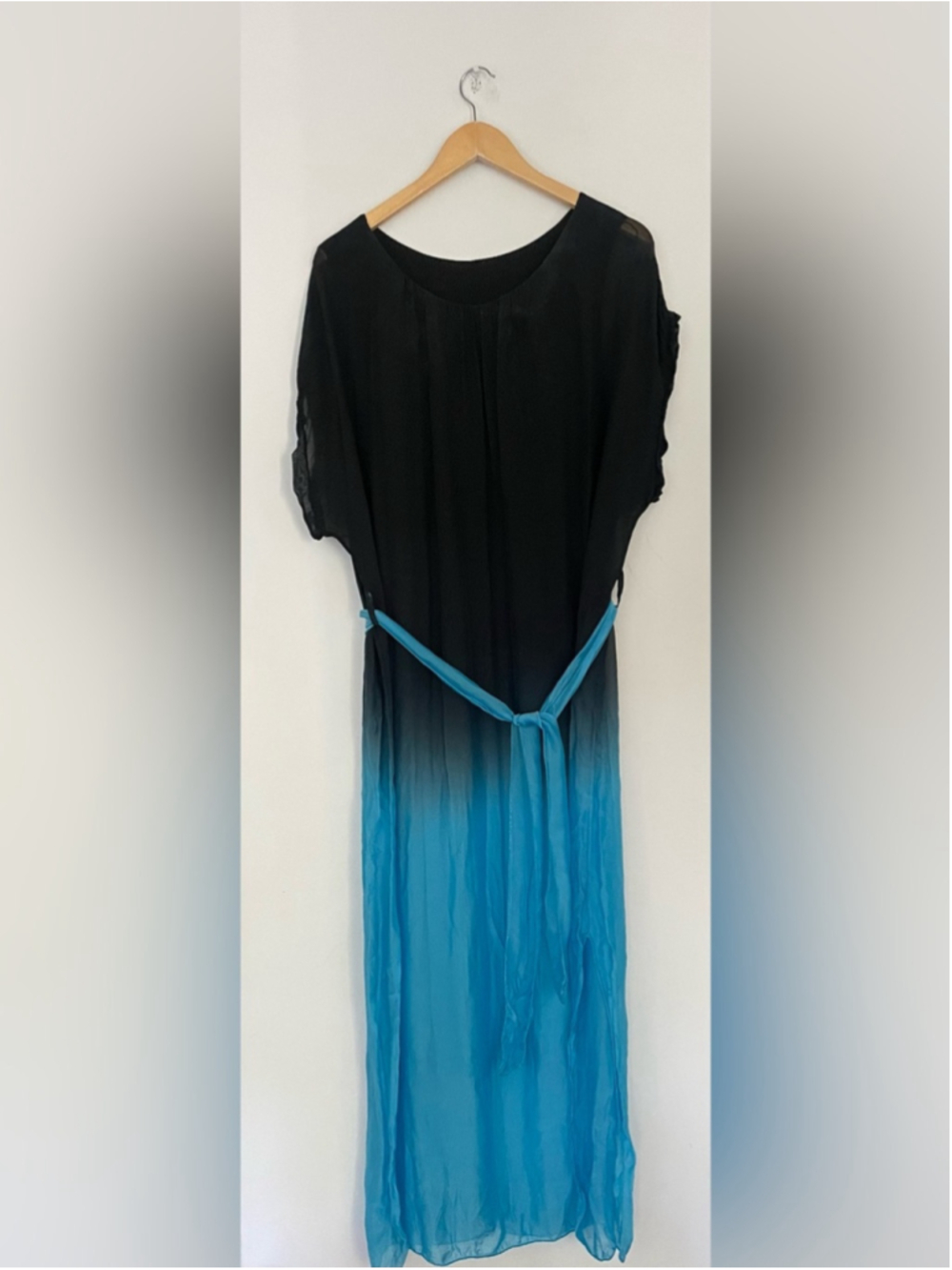 Made in Italy Silk Viscose Ombré Maxi Dress Sheer Overlay Lagenlook OS - Picture 8 of 11